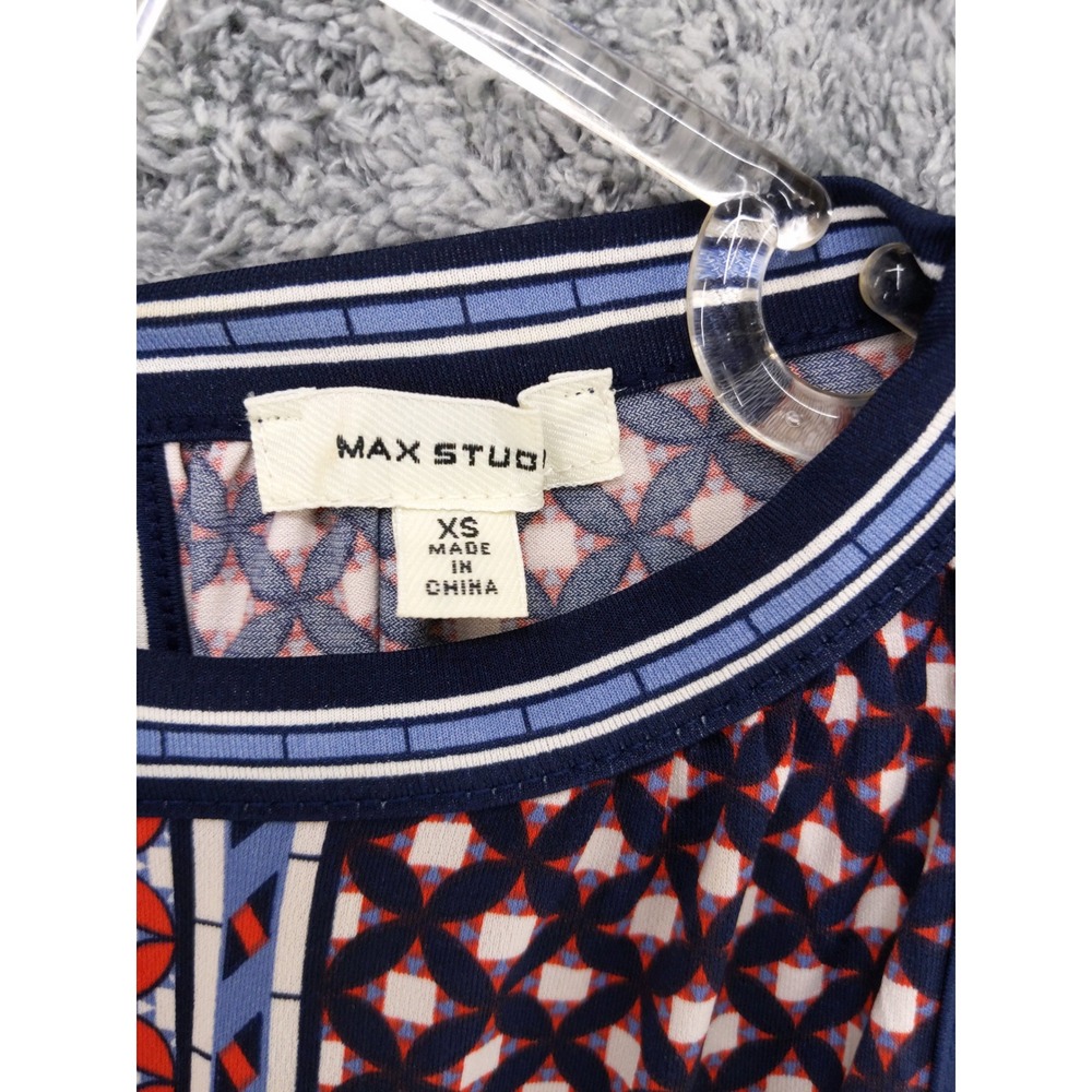 Max Studio XS Maxi Dress Sleeveless Red Blue Geometric Print Stretch Jersey - Picture 6 of 9